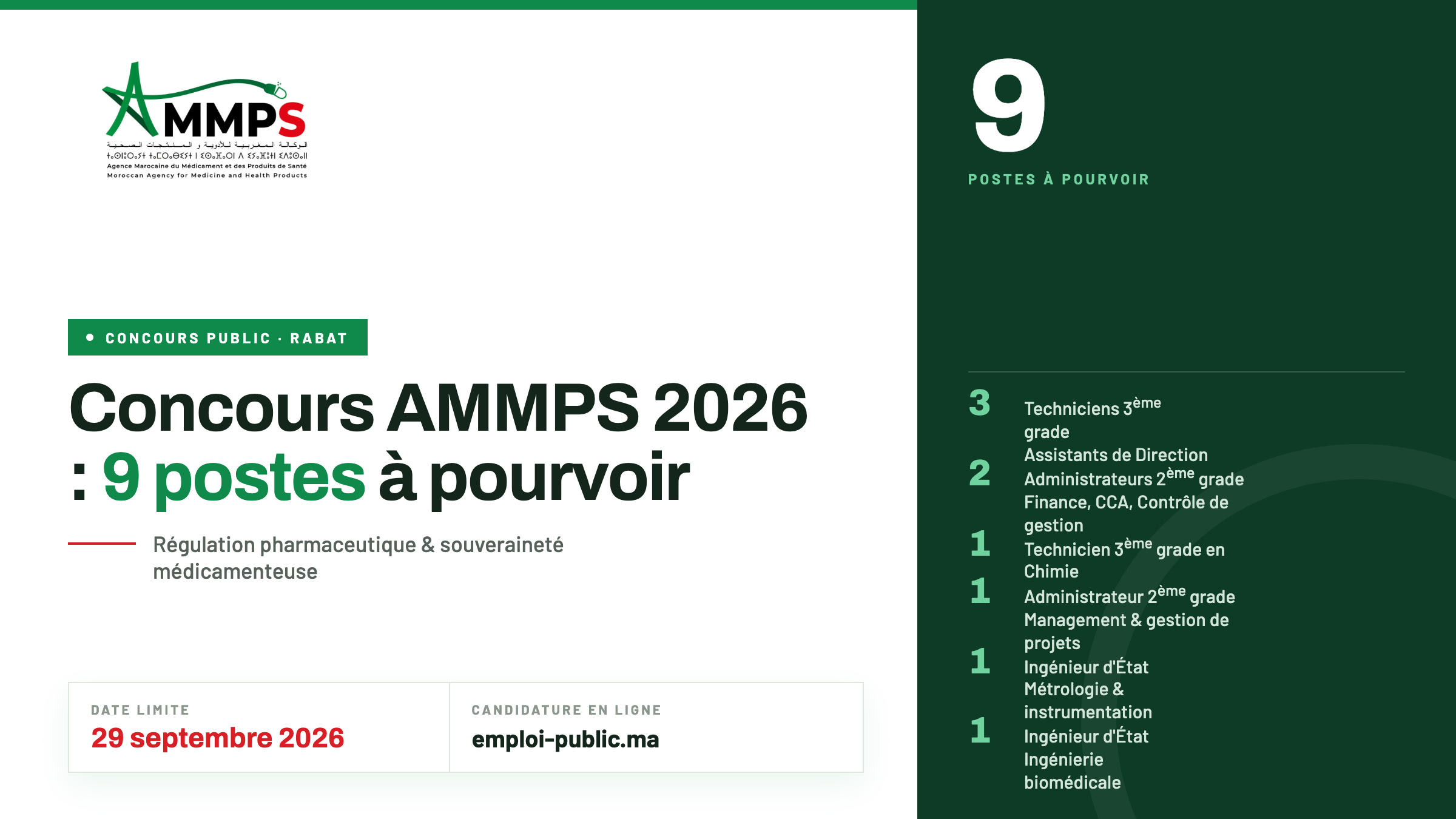 Concours AMMPS 2026 : 9 postes à pourvoir
