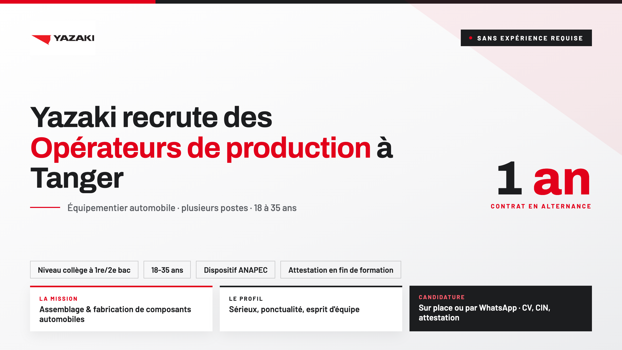 Yazaki recrute des Opérateurs de production à Tanger