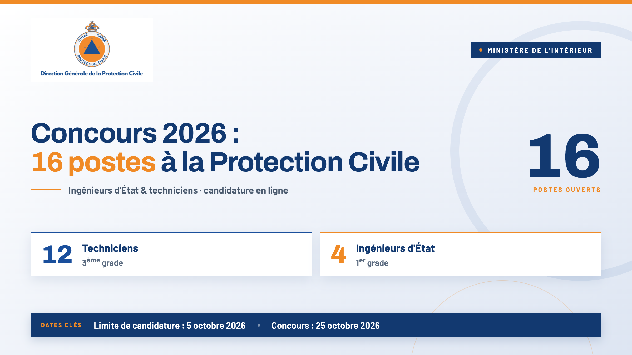 Concours Protection Civile 2026 : 16 postes à pourvoir