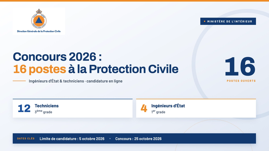 Concours Protection Civile 2026 : 16 postes à pourvoir