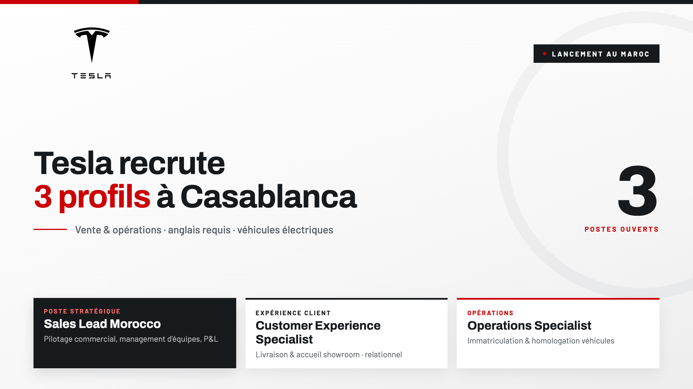Tesla recrute 3 profils à Casablanca en vente et opérations