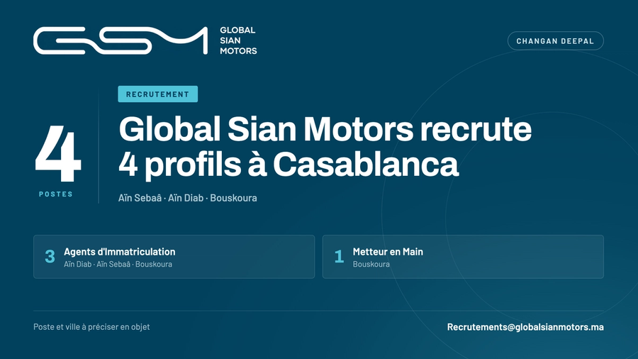 Global Sian Motors recrute 4 profils à Casablanca