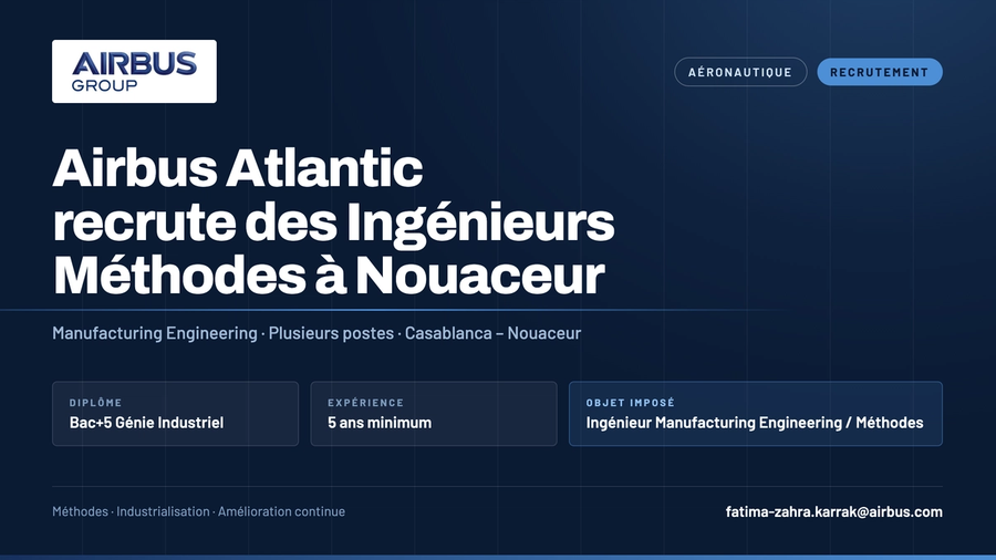 Airbus Atlantic recrute des Ingénieurs Méthodes expérimentés à Nouaceur