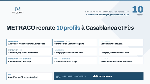 METRACO recrute 10 profils à Casablanca et Fès