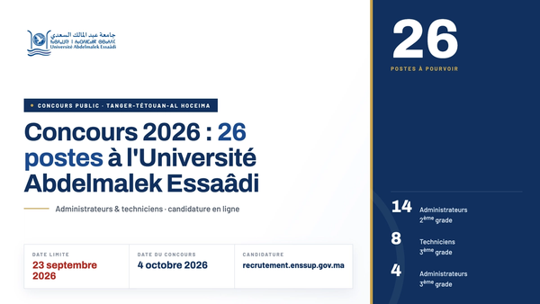 Concours Université Abdelmalek Essaâdi 2026 : 26 postes à pourvoir
