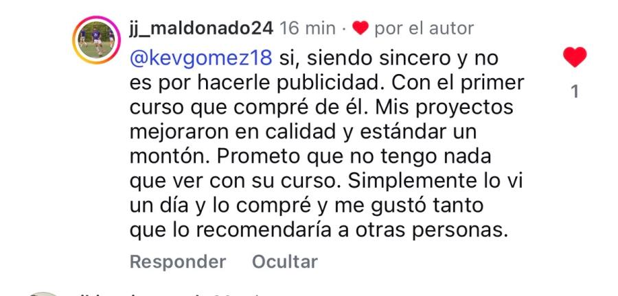 Comentario real en Instagram