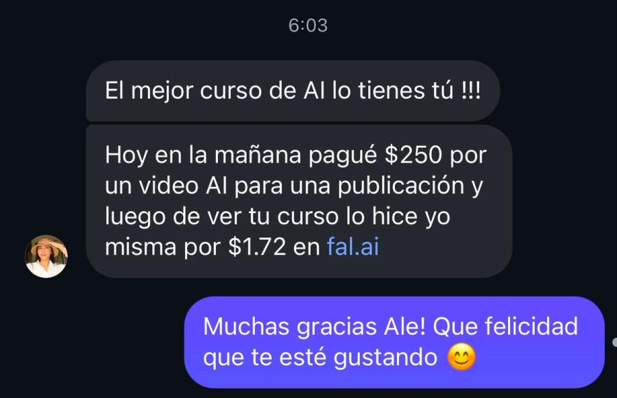 Testimonio por mensaje directo: pagó 250$ por un vídeo con IA y después lo hizo ella misma por 1,72$