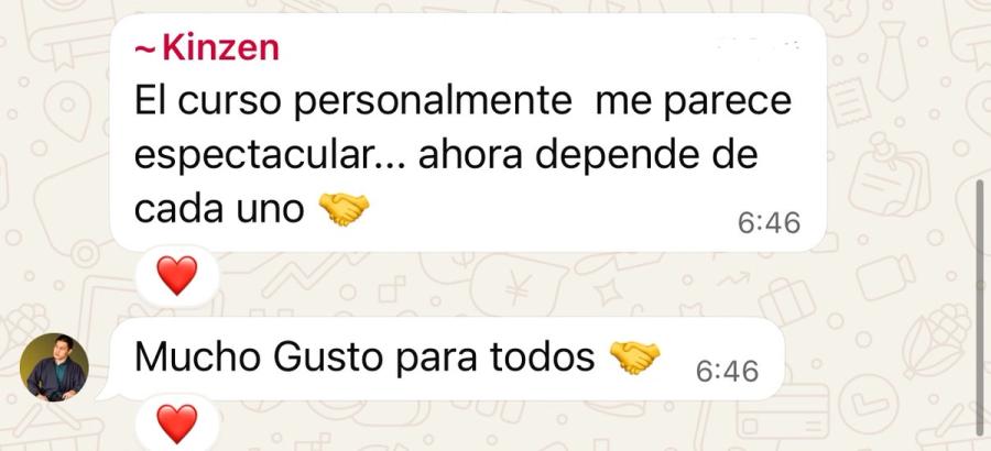 Testimonio de Kinzen por WhatsApp