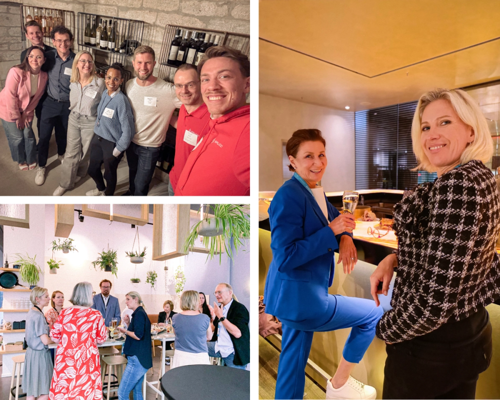 HR Führungskräfte im Gespräch bei einem Confidential Forum sitzen gemeinsam an einem Tisch und tauschen sich vertraulich in entspannter Atmosphäre aus.