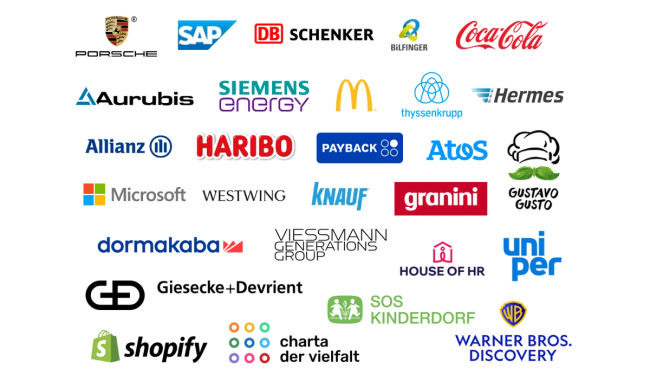 Logoübersicht von Unternehmen, aus denen Teilnehmende der Level Up HR Confidential Forums stammen.