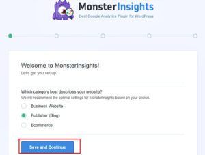 save monster insights wizards with google analytic4 setup