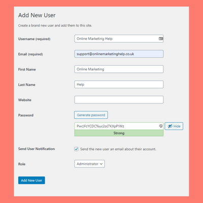 WP Admin role setup