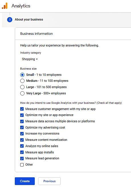 Ga4 account setup business information
