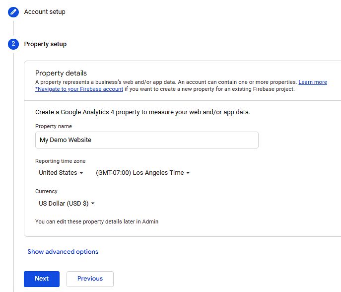 google analytic4 property setup