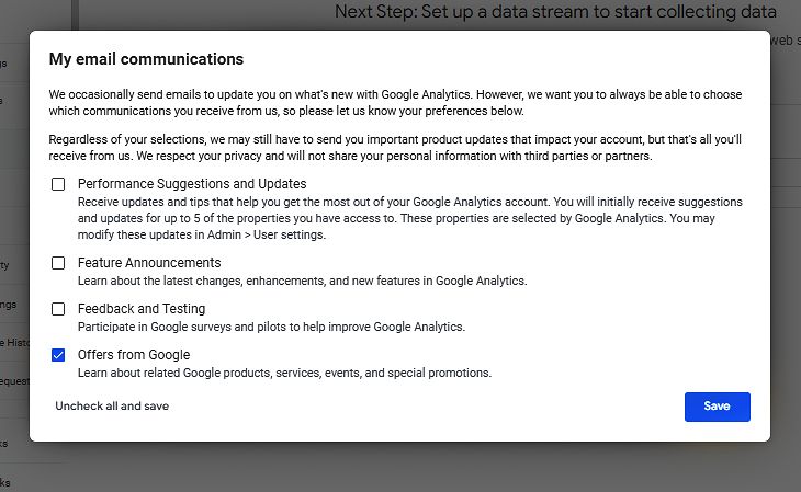 gogle analytics4 setup email communication