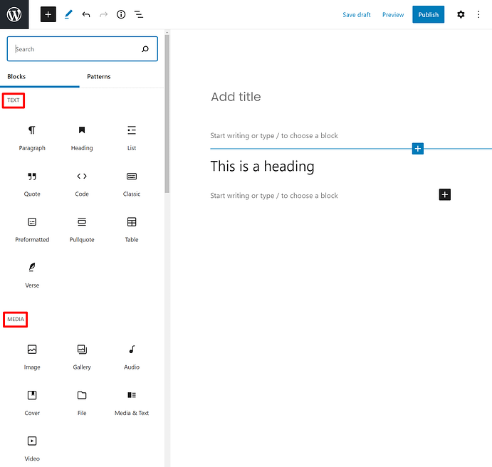 Wordpress default Gutenberg block editor - Overview. Complete editing using blocks.