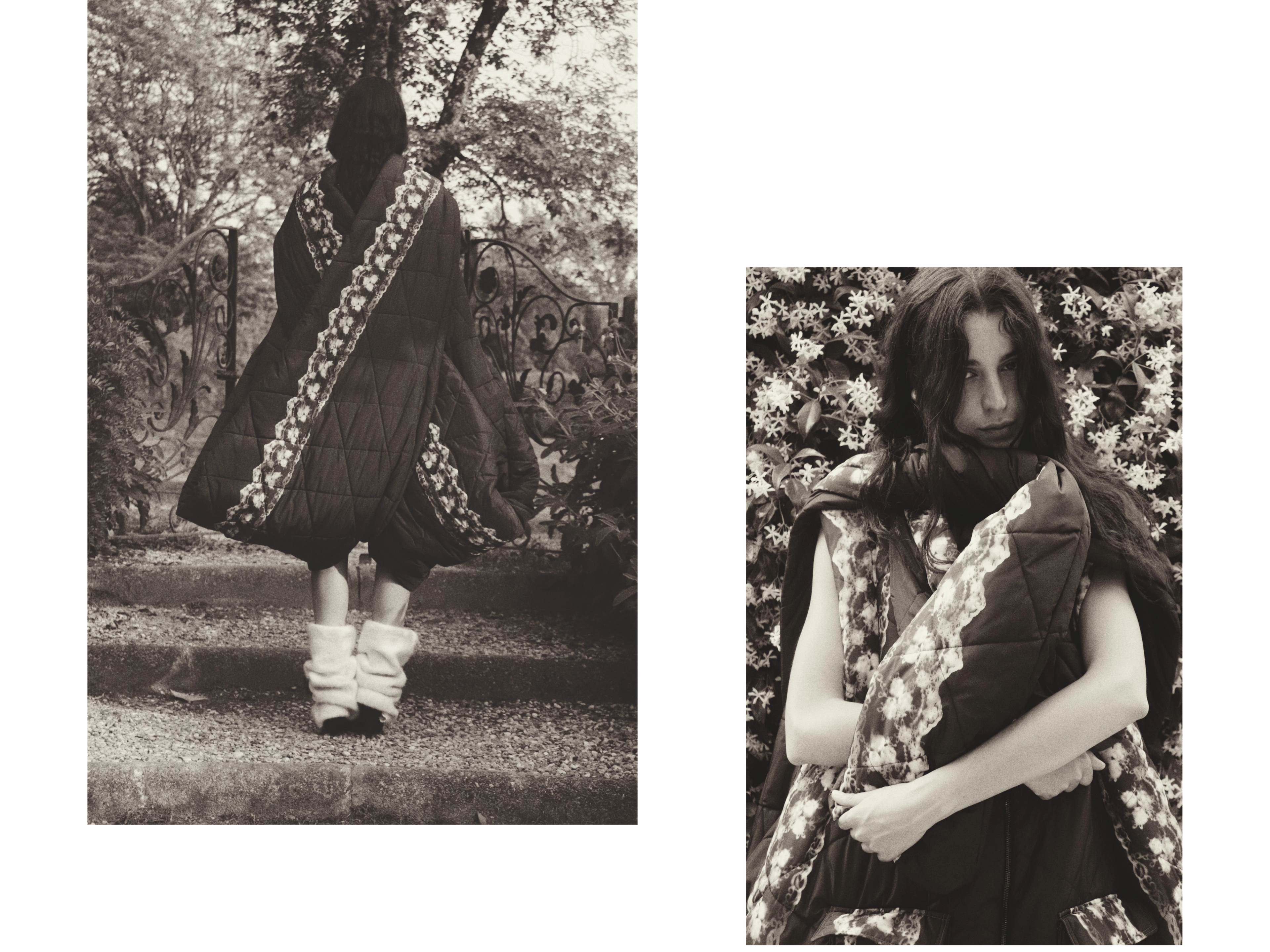 Lace puffer coat - Construction inspired by a grandma's shrucken silhouette and