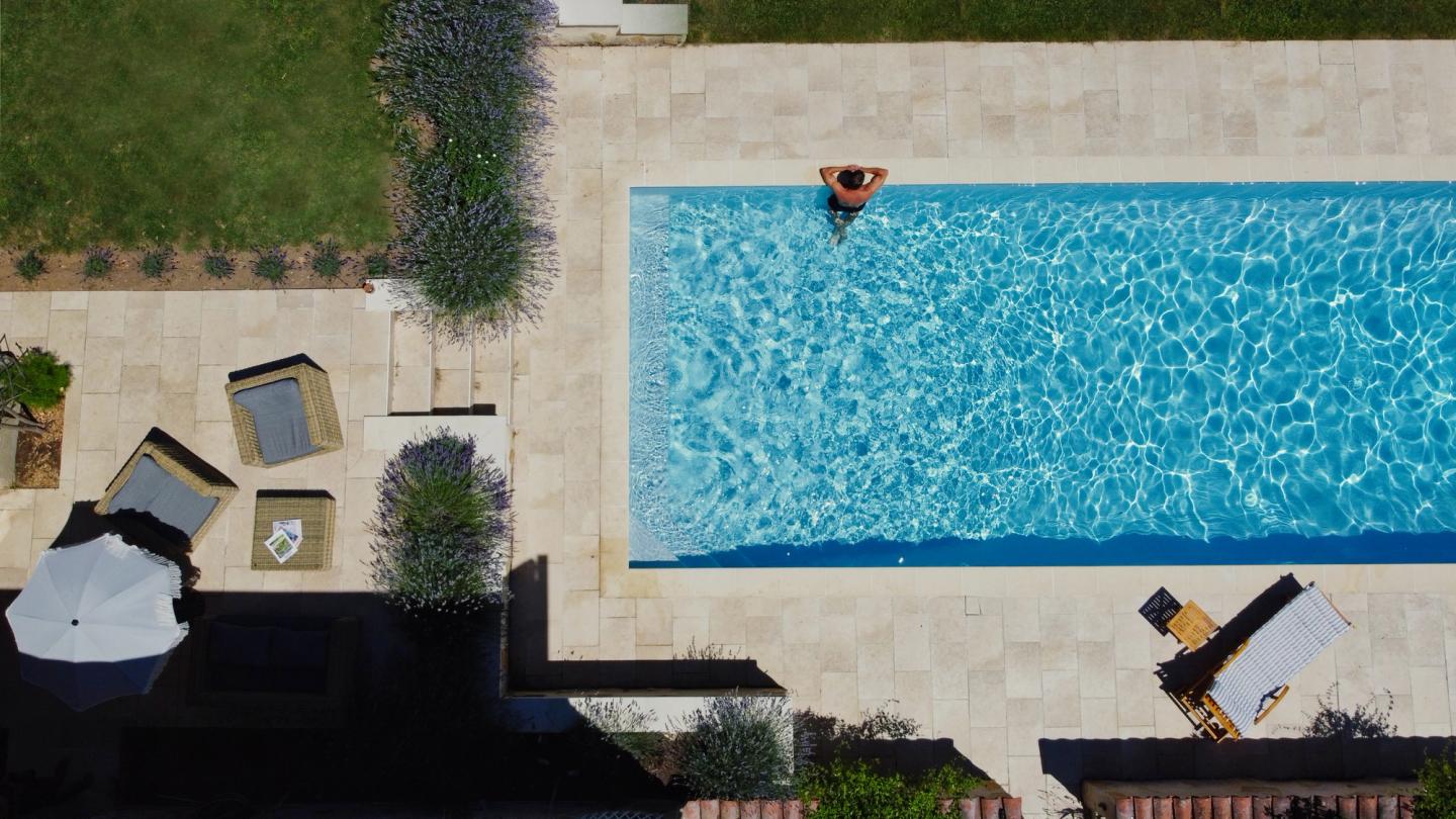 Aerial view of the swimming pool at Les Picardies