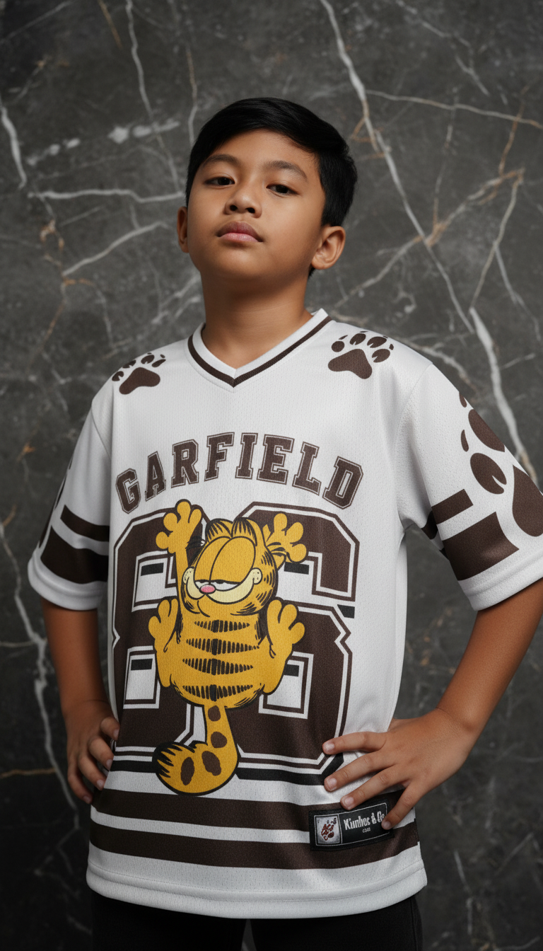Jersey Anak Motif Garfield Lengan Pendek Baju Sepak Bola Anak Laki-Laki Kartun Lucu - View 1