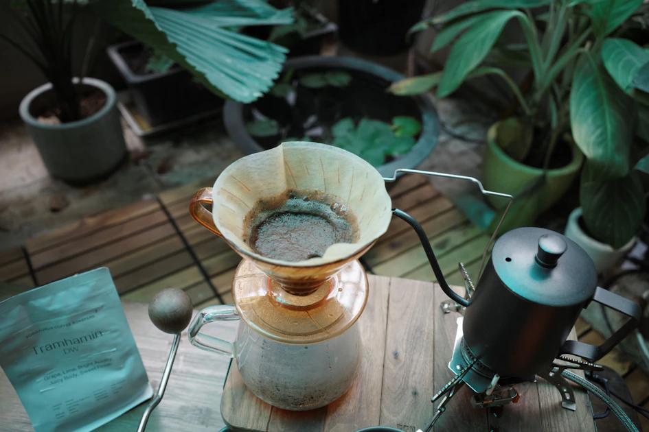 Small moka pot brewing coffee