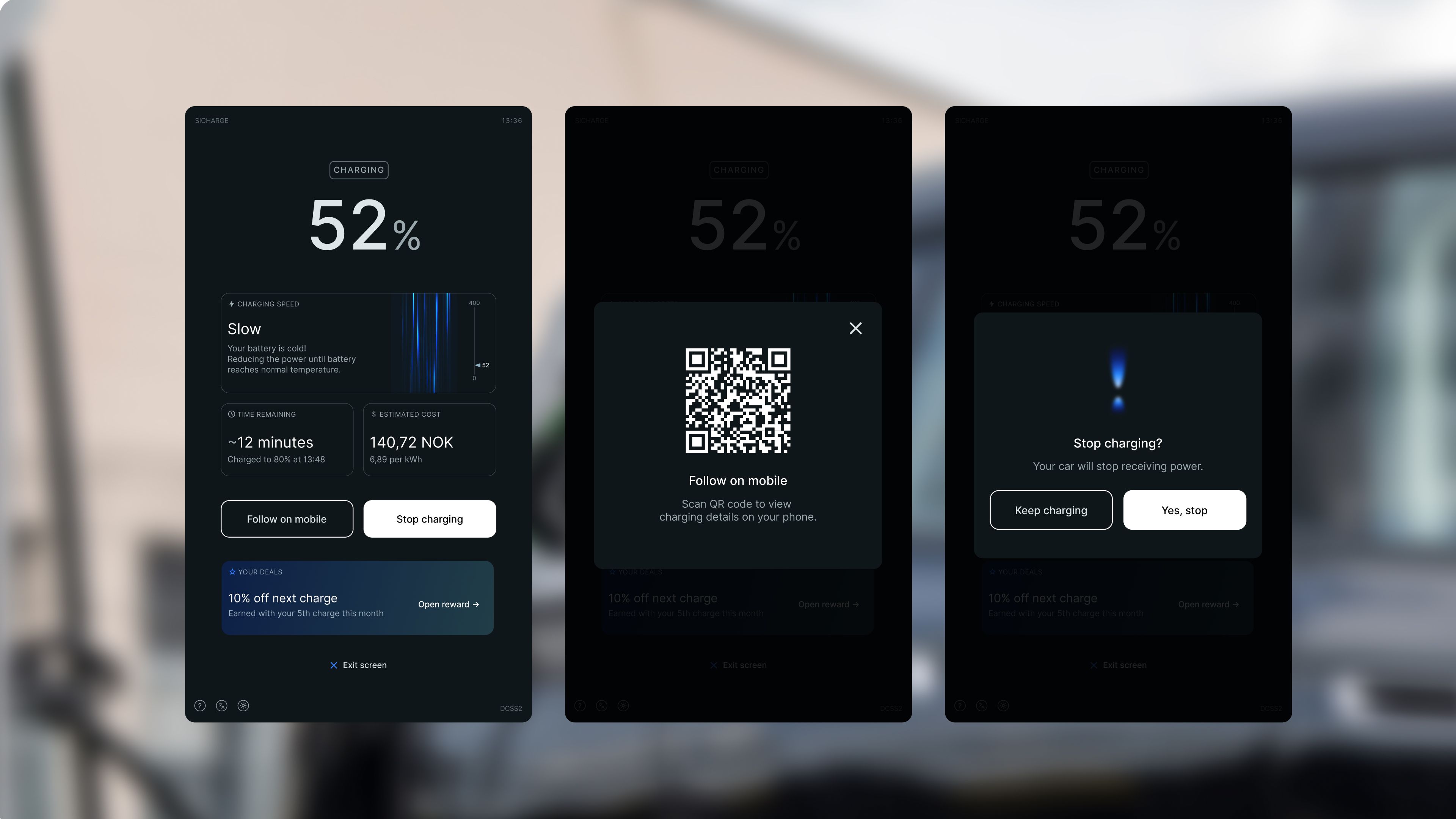 Screens during charging