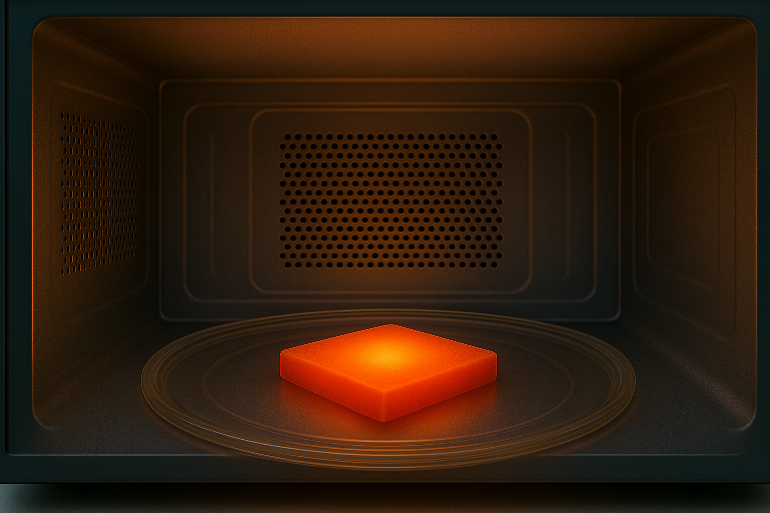 A sample is undergoing thermal processing inside a microwave laboratory furnace.