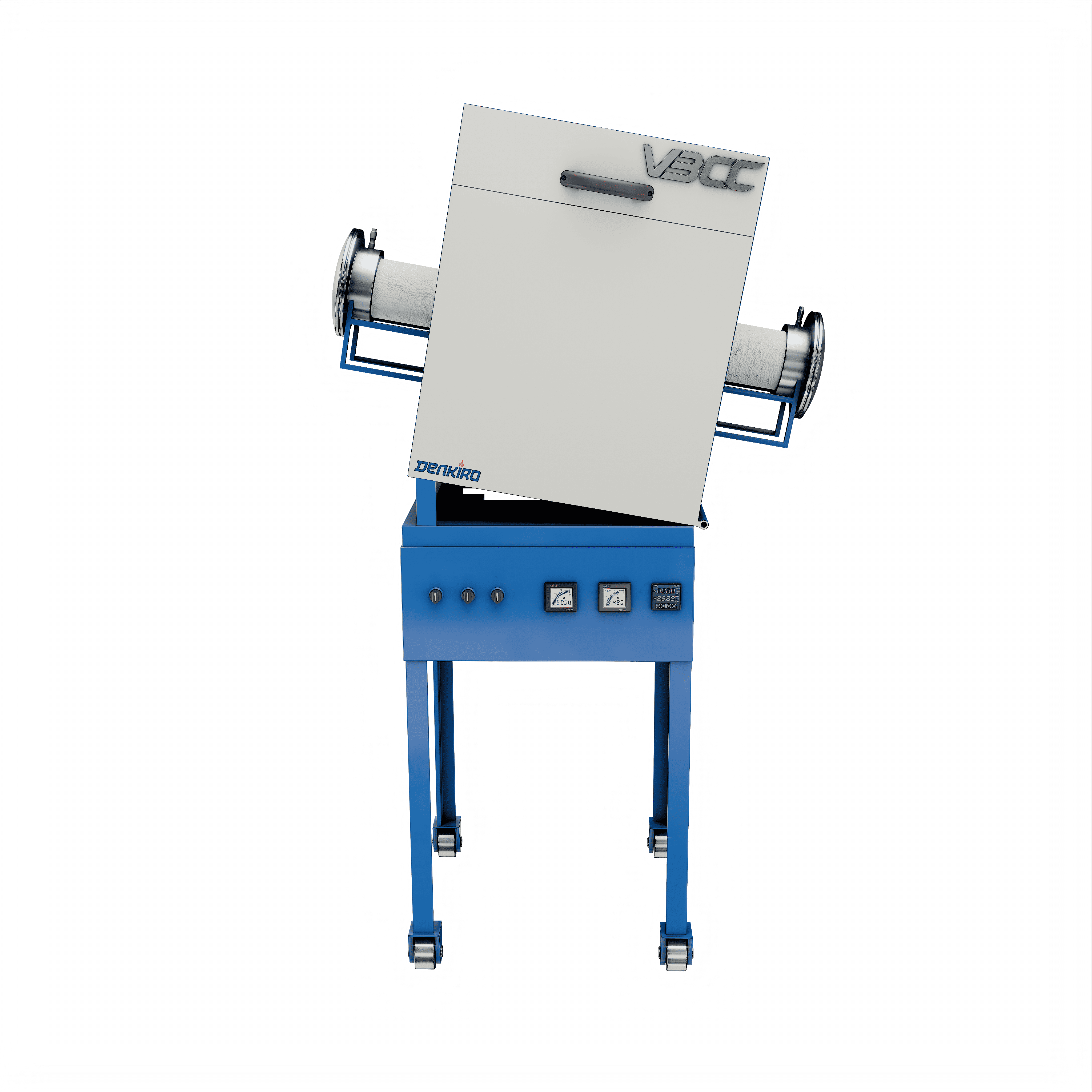Tiltable tubular furnace by VBCC, designed for high-temperature applications in industrial and laboratory settings. Tiltable tubular furnace by VBCC, designed for high-temperature applications in industrial and laboratory settings.
