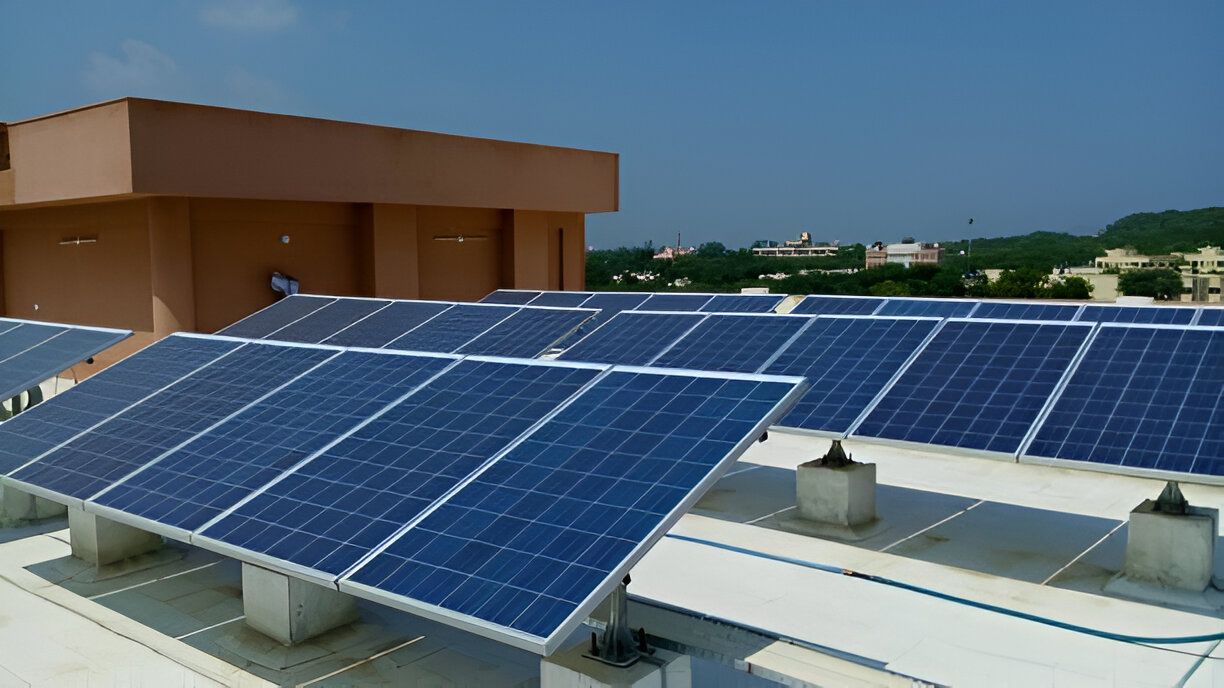 Image of solar panels that have utilized vacuum hot presses for the efficient bonding of materials in photovoltaic cells.