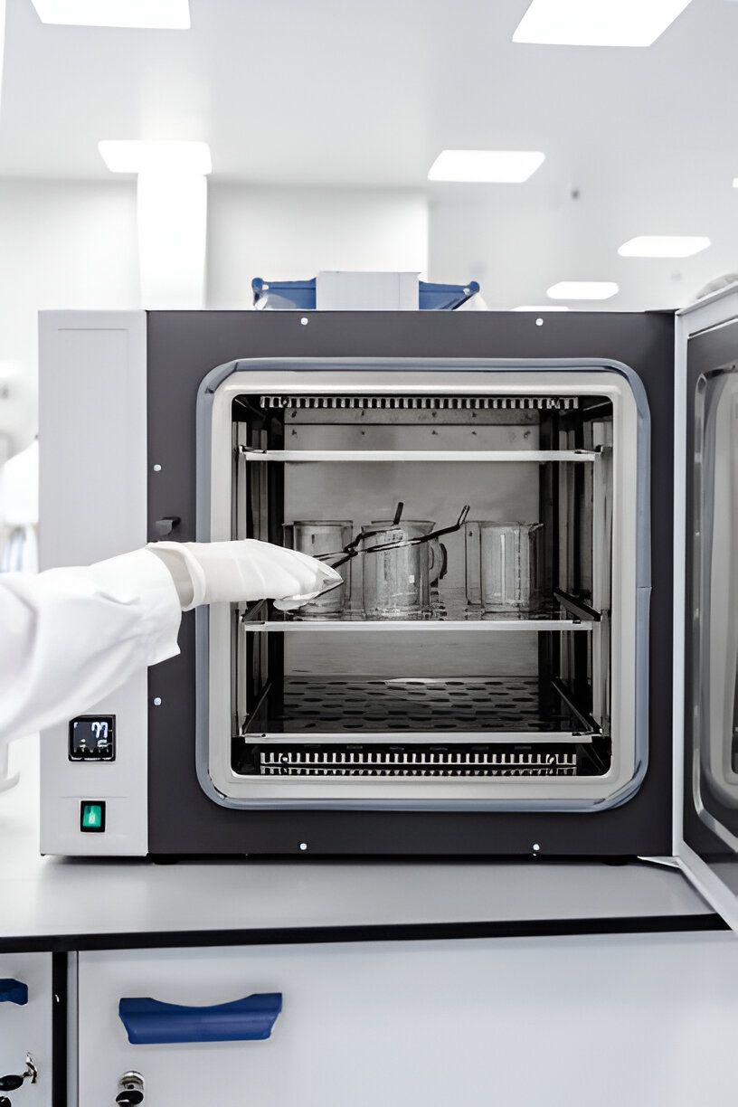 A technician operates a Clean Laboratory furnace, adjusting settings for precise temperature control in a sterile environment. A technician operates a Clean Laboratory furnace, adjusting settings for precise temperature control in a sterile environment.