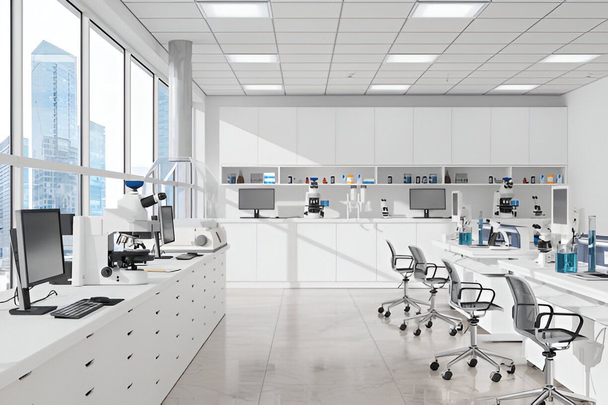 A well-equipped laboratory featuring various scientific instruments and workstations for research and experimentation.