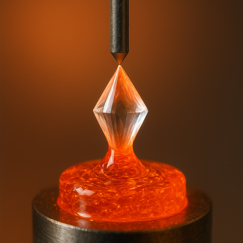 Image of crystal growth occurring inside a tube furnace, showcasing the formation of crystals under controlled conditions. Image of crystal growth occurring inside a tube furnace, showcasing the formation of crystals under controlled conditions.