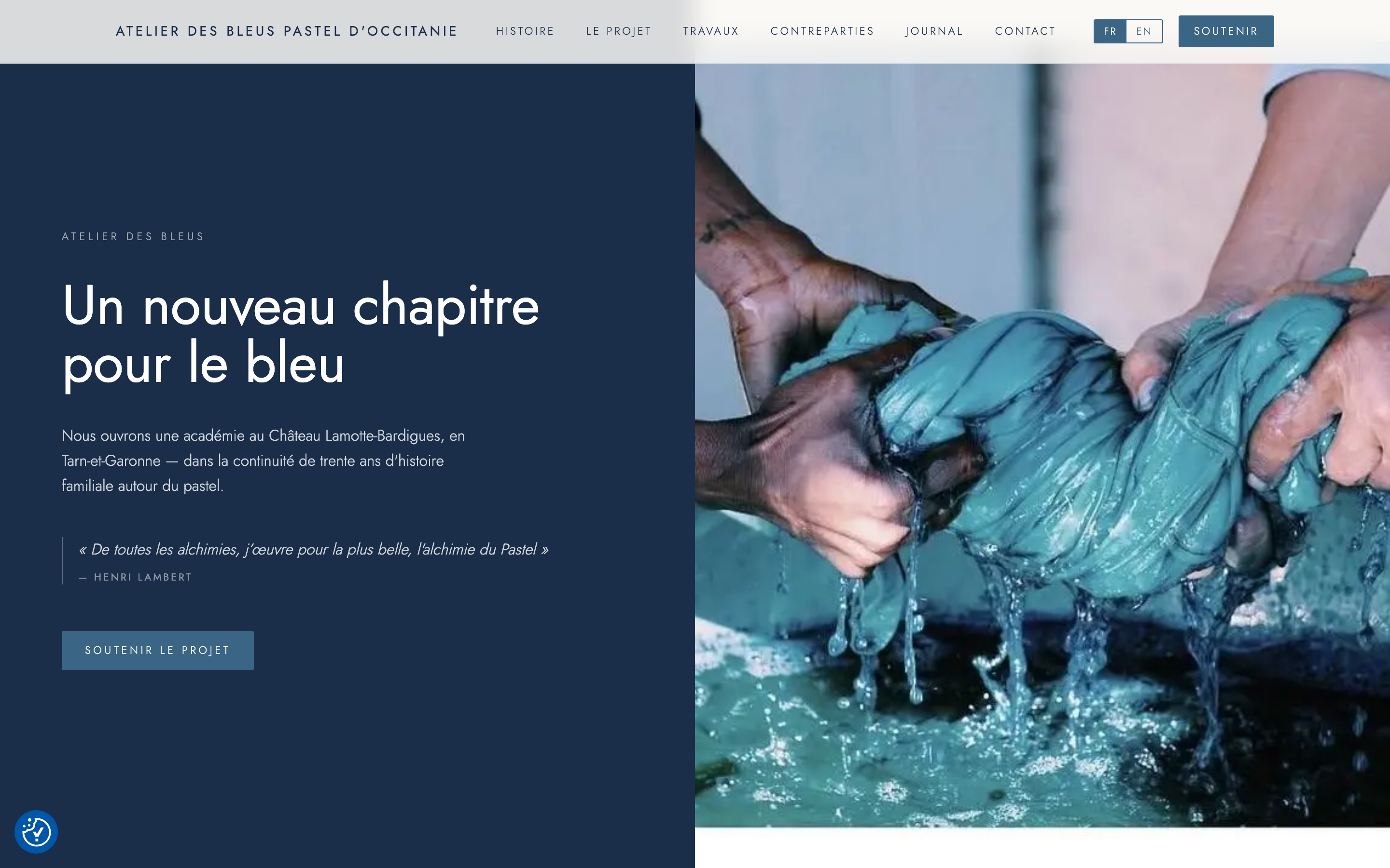 Homepage of the Atelier des Bleus Pastel d'Occitanie site