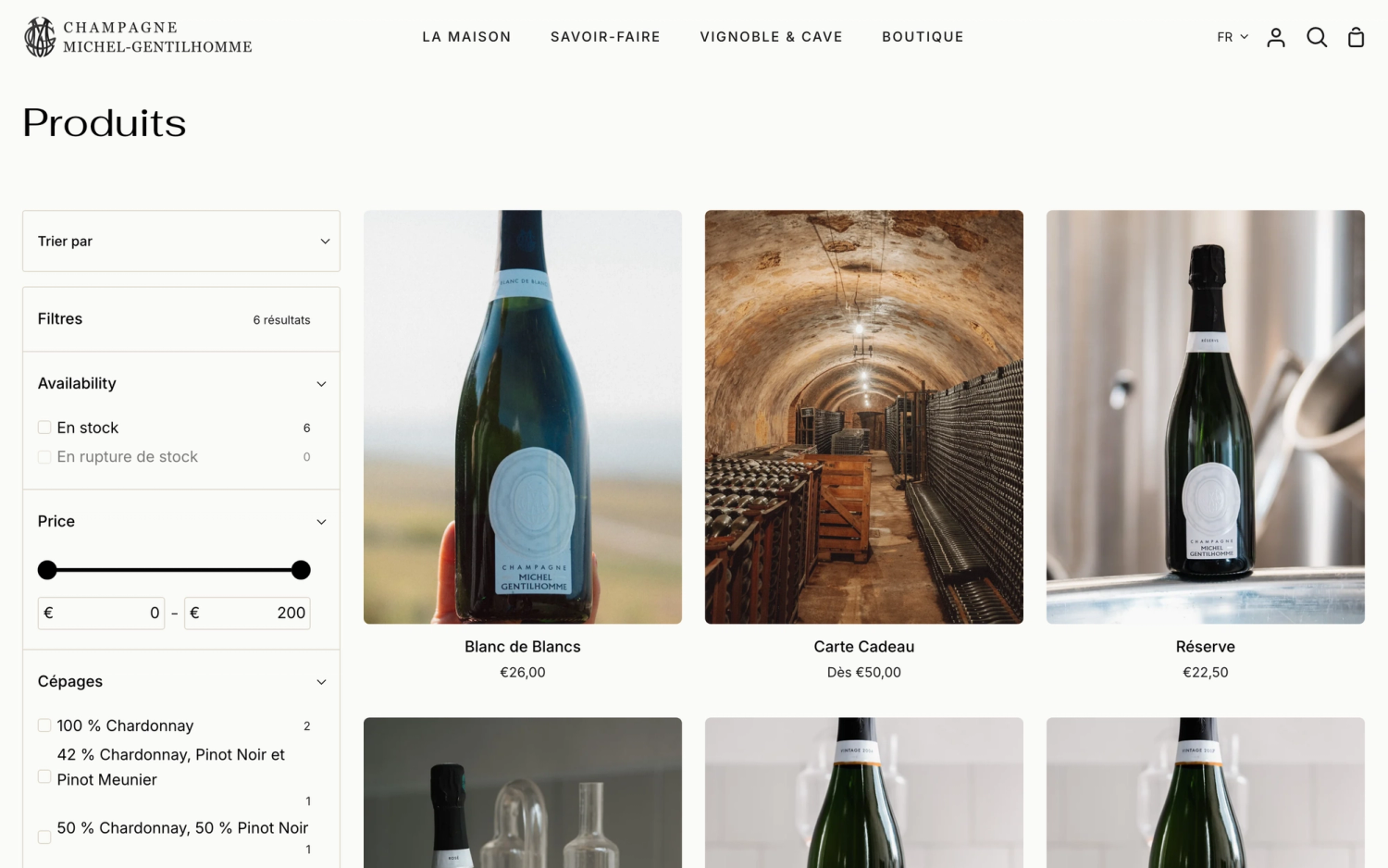 Catalogue des cuvées sur la boutique en ligne