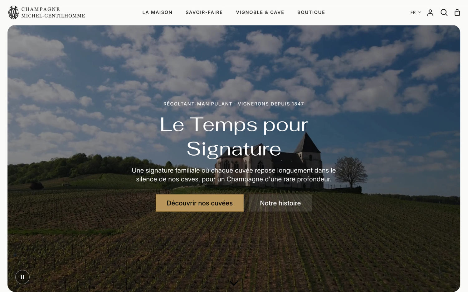 Page d'accueil de la boutique Champagne Michel-Gentilhomme