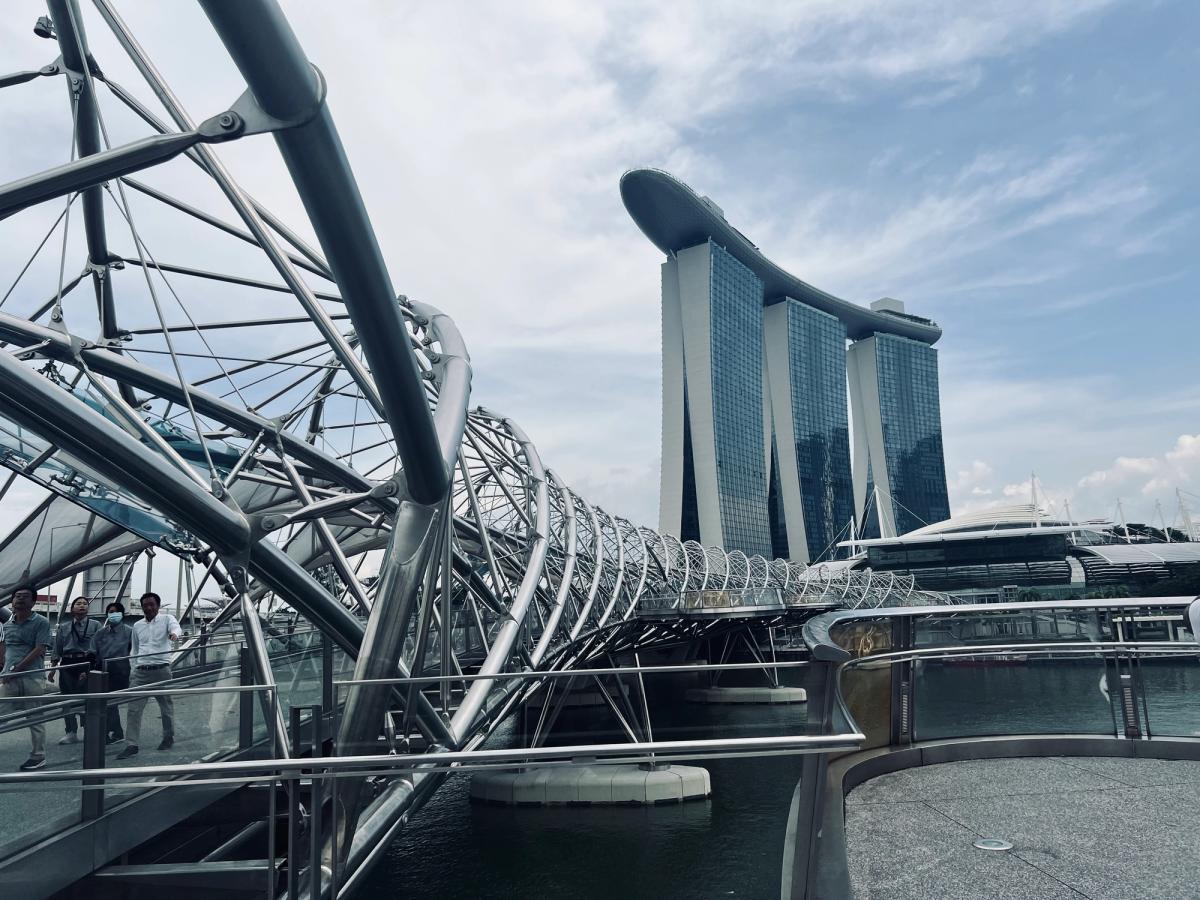 Marina Bay Sands hotel and the Helix Bridge in Singapore