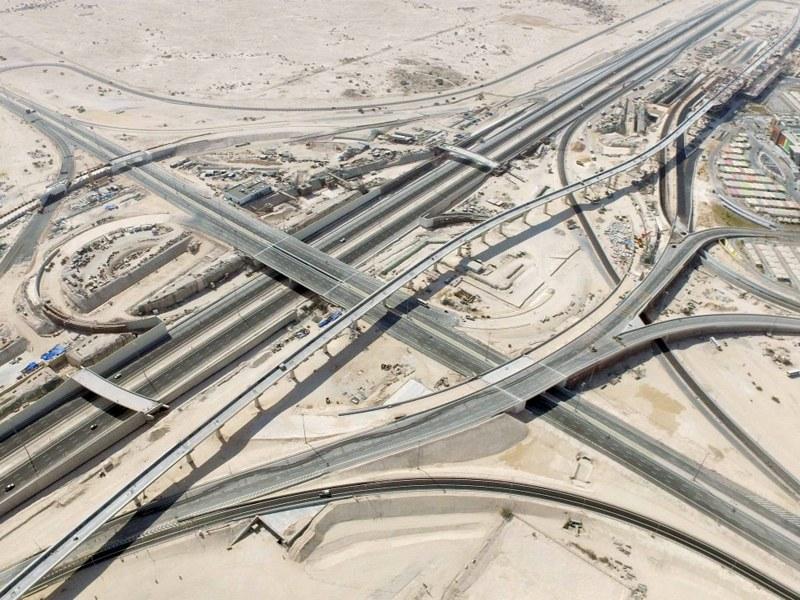 Aerial view of the Dukhan Highway interchange in Qatar