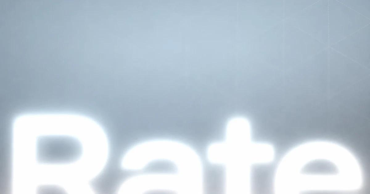 Glowing Rate typography on a soft blue-gray grid background