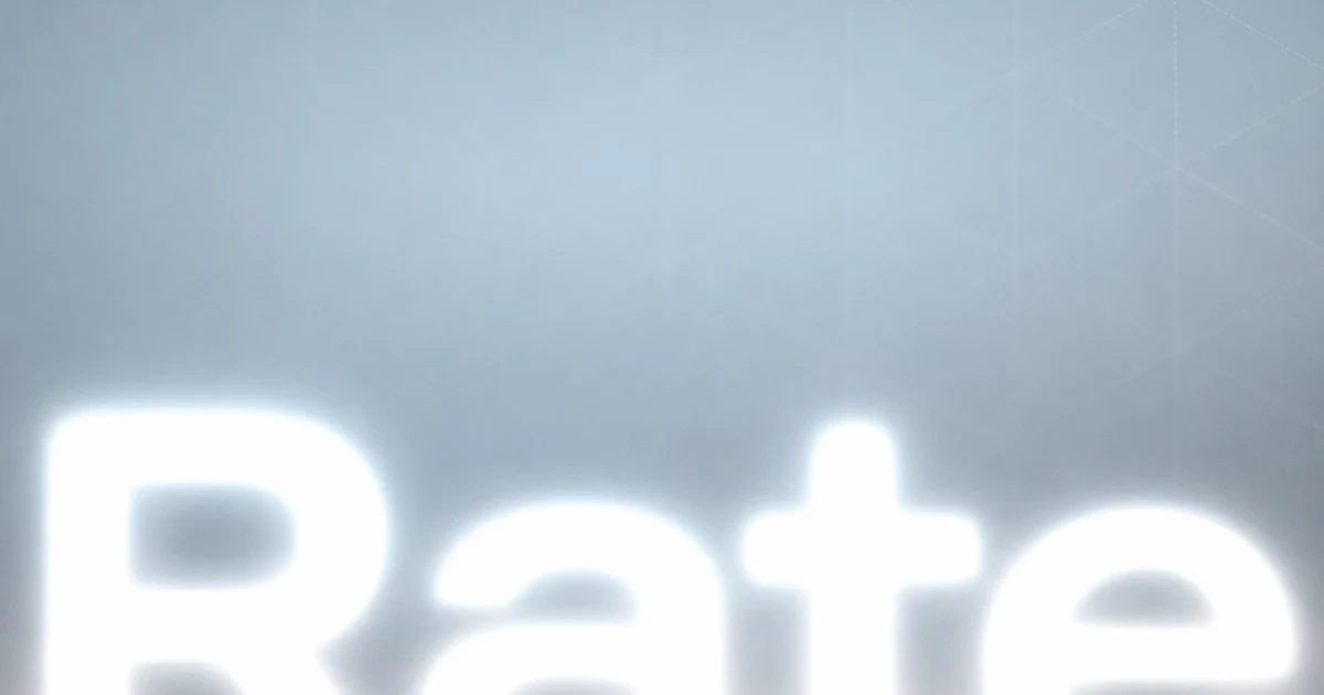 Glowing Rate typography on a soft blue-gray grid background