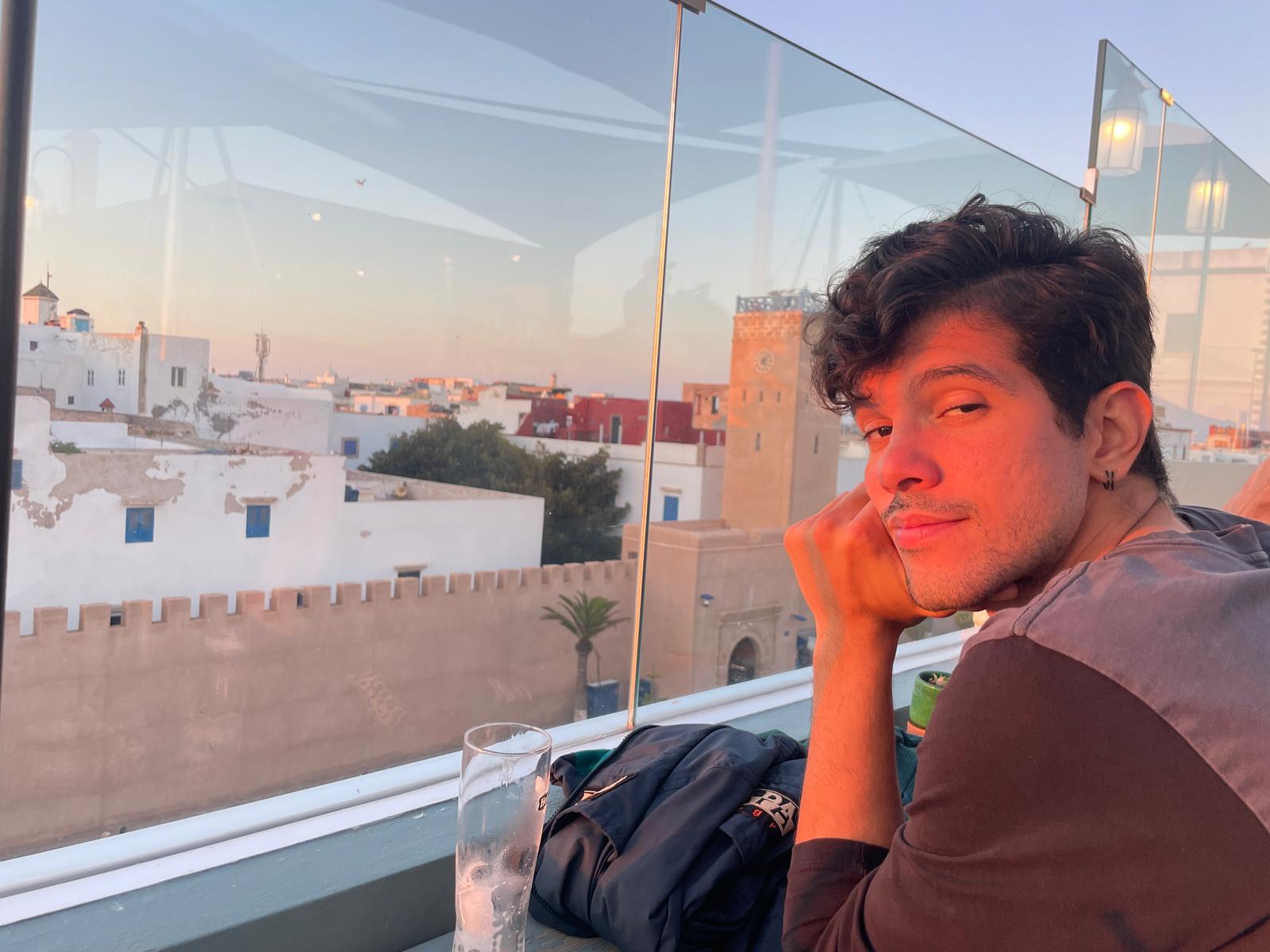 Ronald in Morocco with a sunset during the golden hour