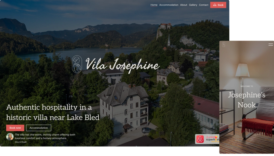 Vila Josephine website screen shots
