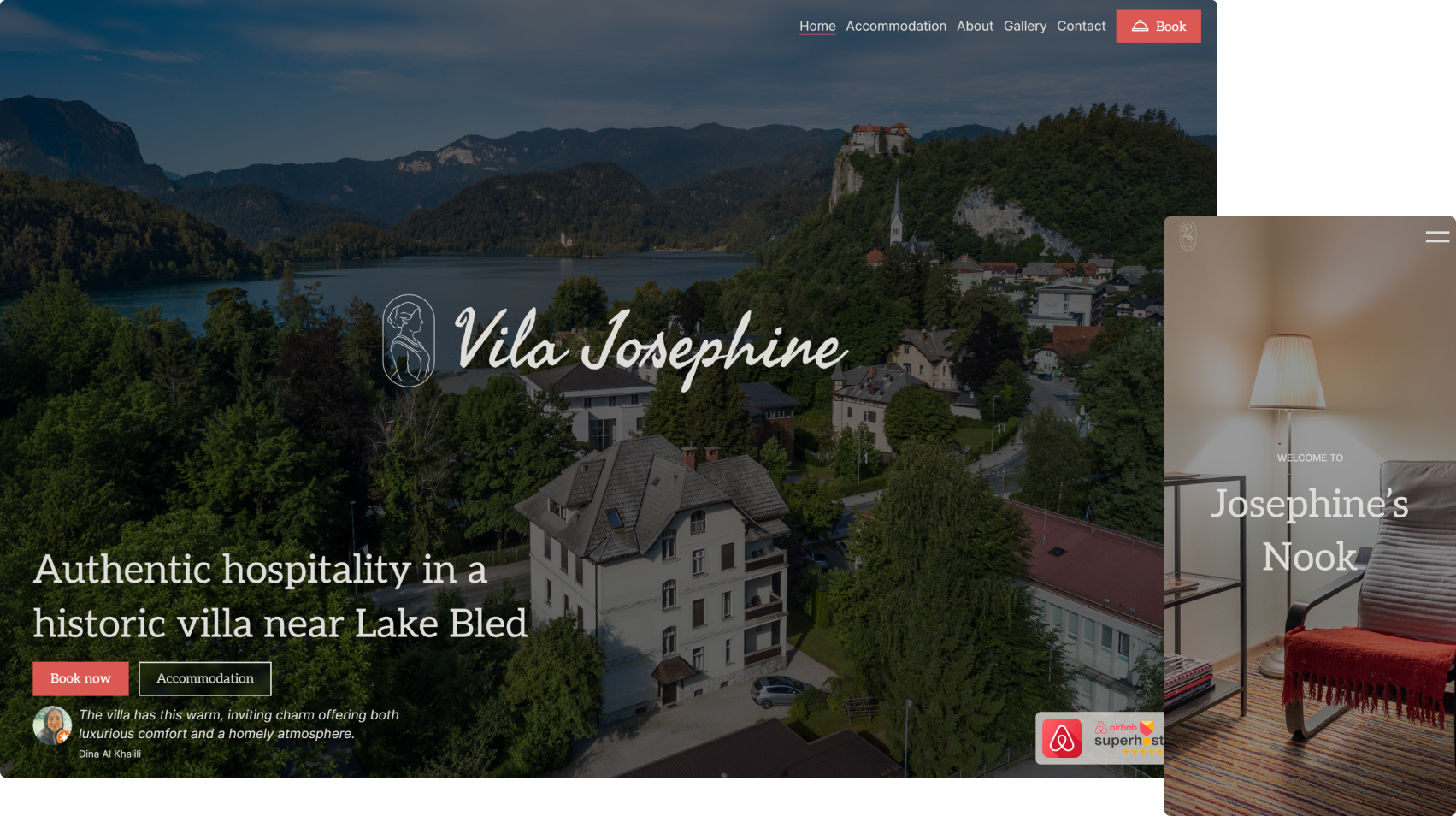 Vila Josephine website screen shots