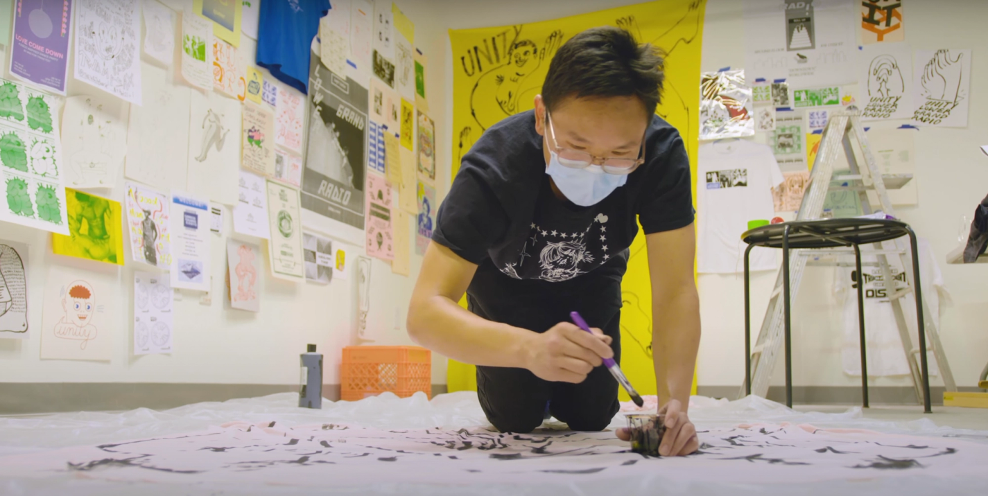 Jeffrey Cheung painting at Asian Arts Initaitive 