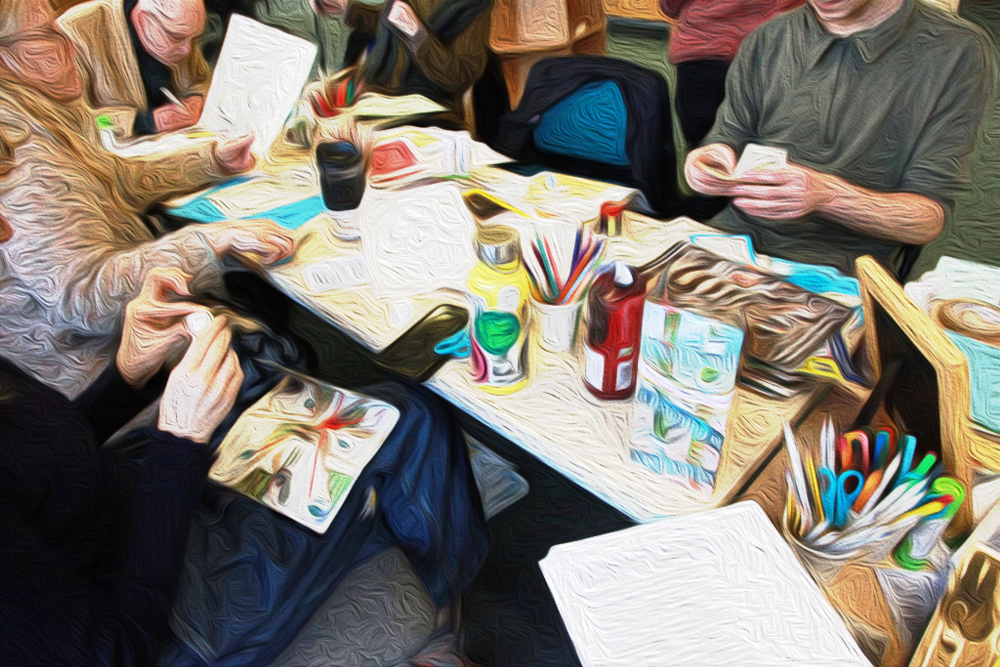 People making zines during library workshop