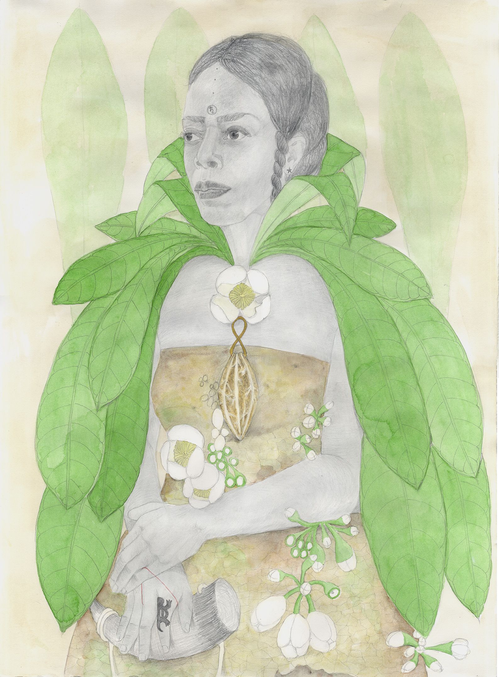 A portrait of a Plant Warrior embodying the aesthetic, medicinal and spiritual qualities of the Anchovy Pear. 