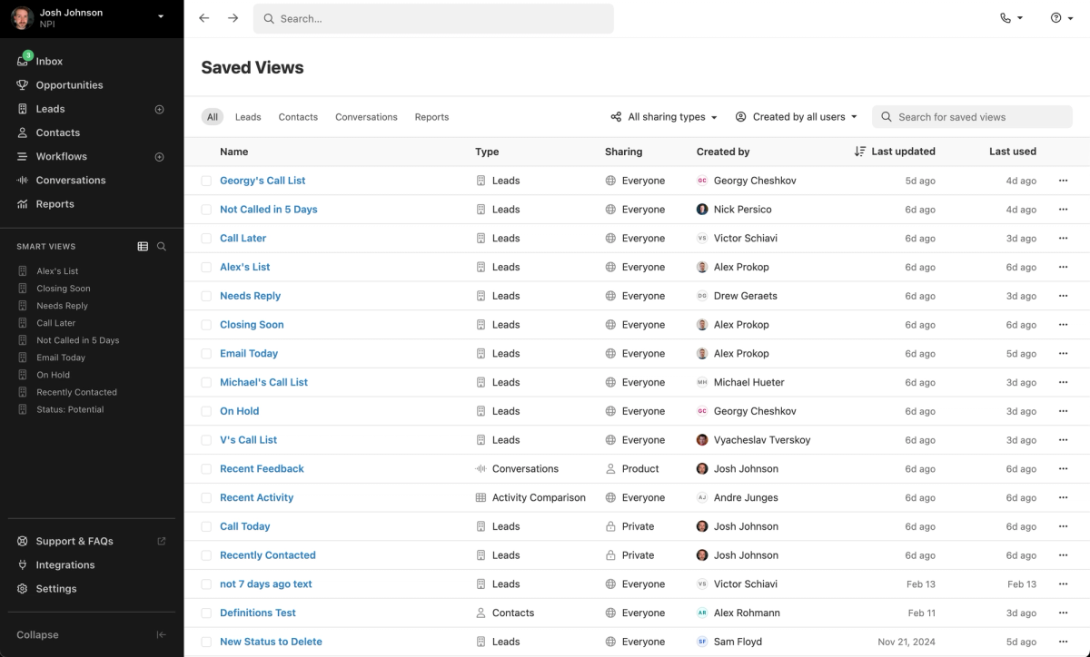New Saved Views Page and Pinning Improvements