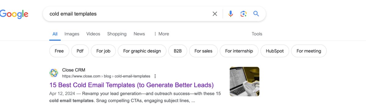Close cold email templates appearing in Google search results as a lead generation tactic