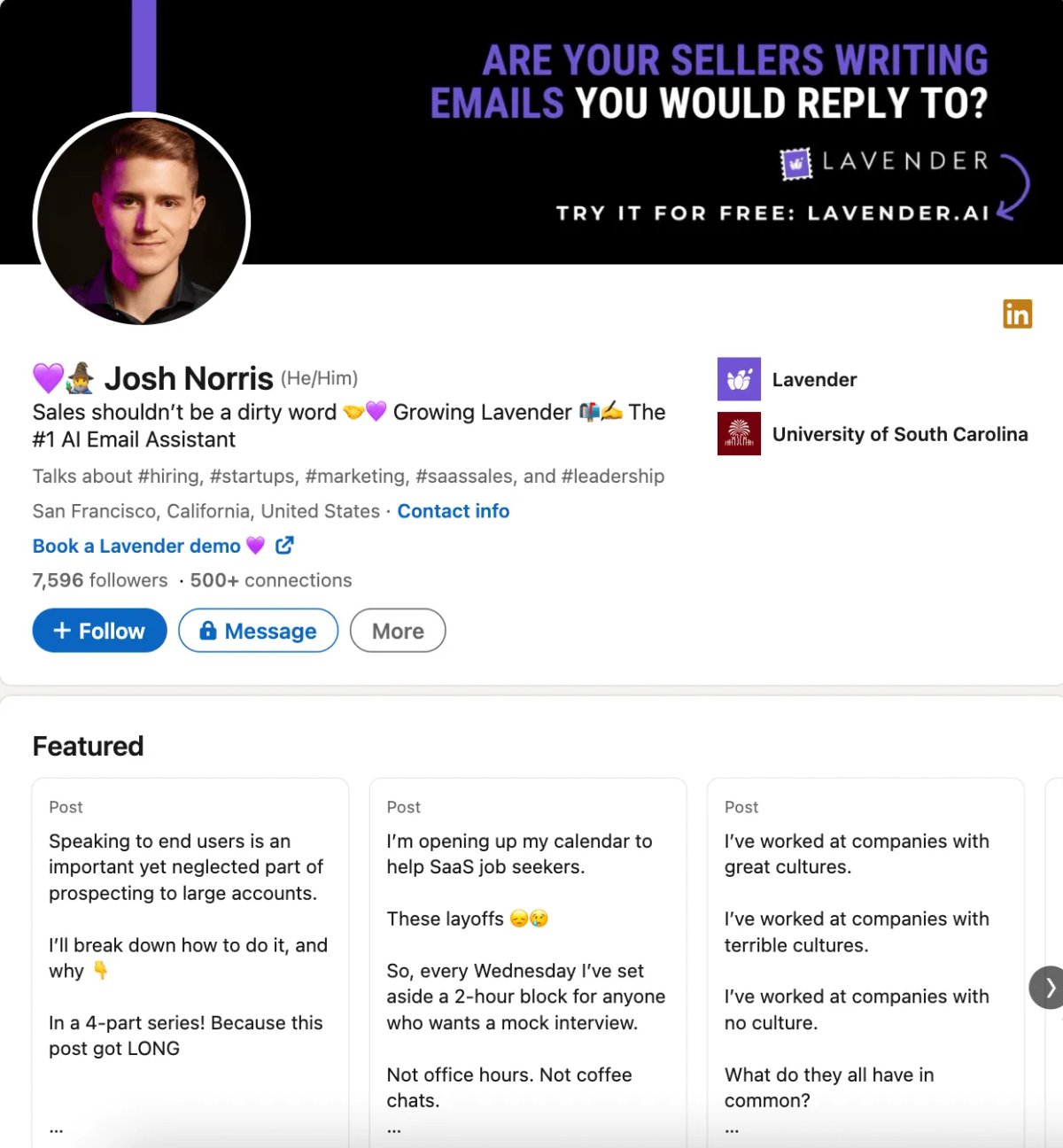 optimized profile for social selling josh norris