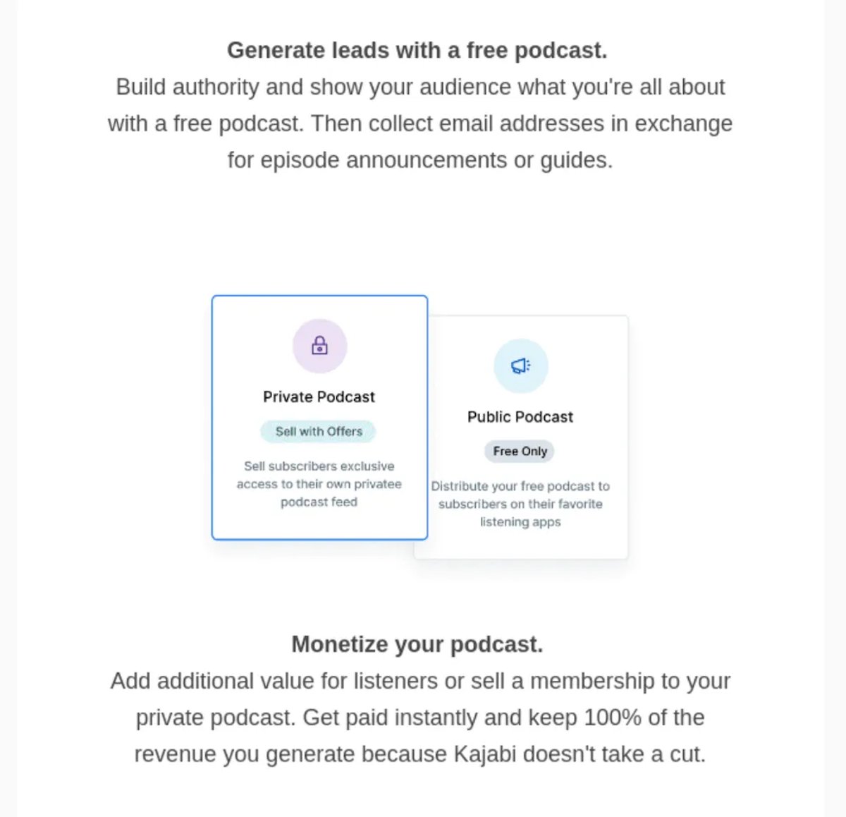 Examples of Effective Cross-Selling - Kajabi private and public podcast