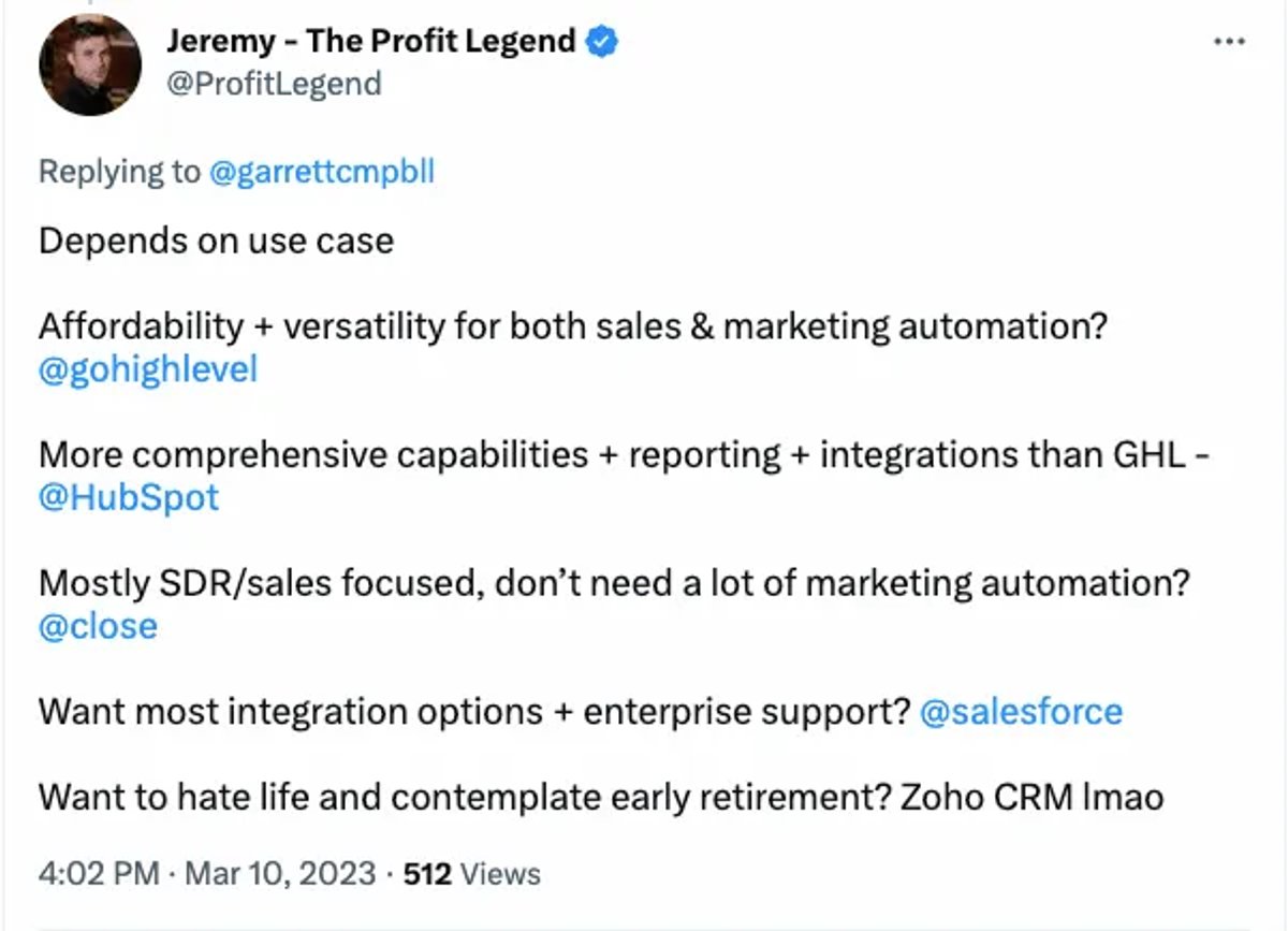 Close vs HubSpot vs HighLevel screenshot