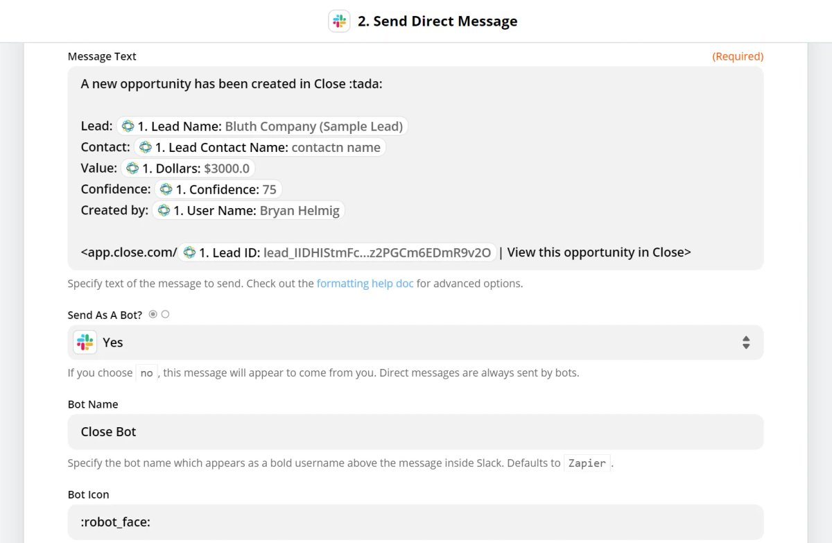 CRM integration slack and close CRM 